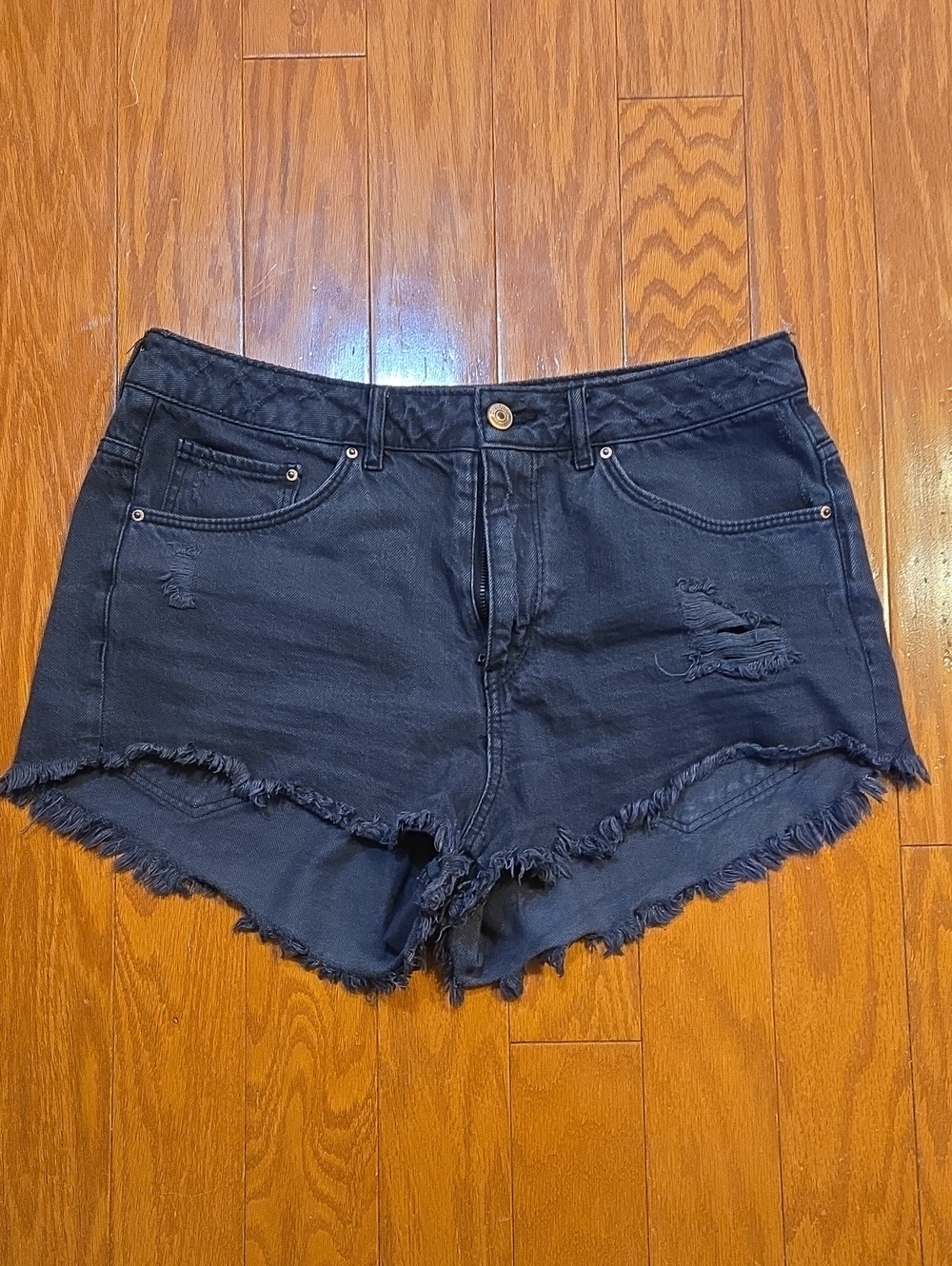 H&M Black Distressed Cutoff Denim Shorts Size 10
